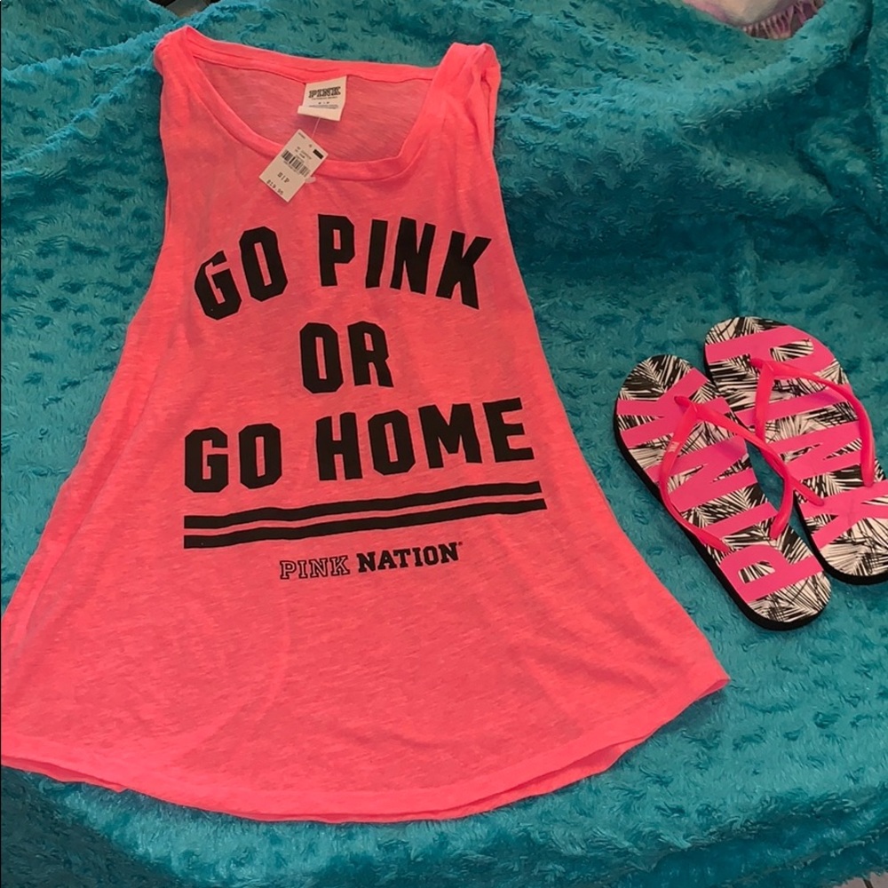 Go pink or go home tank and VS pink flip flops